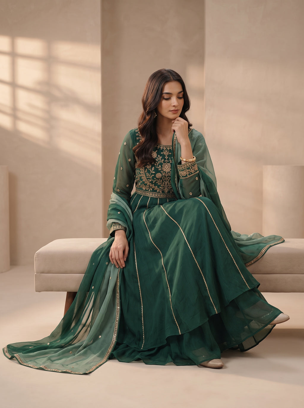 Emerald Royale – Embroidered Anarkali Suit Set