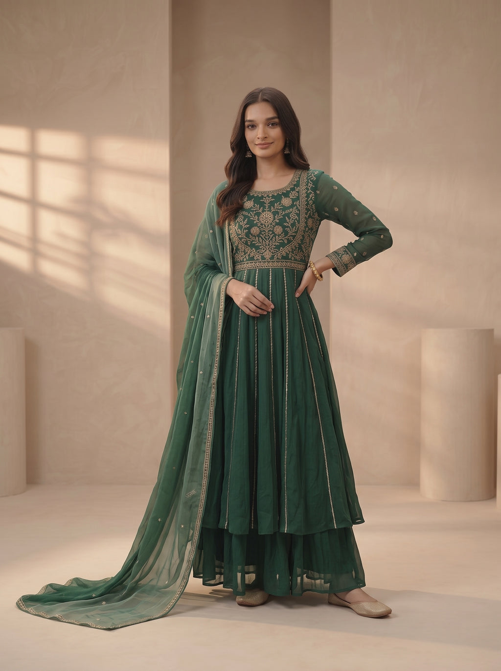 Emerald Royale – Embroidered Anarkali Suit Set